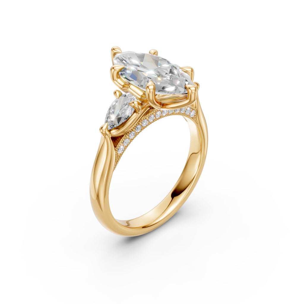 Marquise & Pear Three-Stone Cathedral Ring