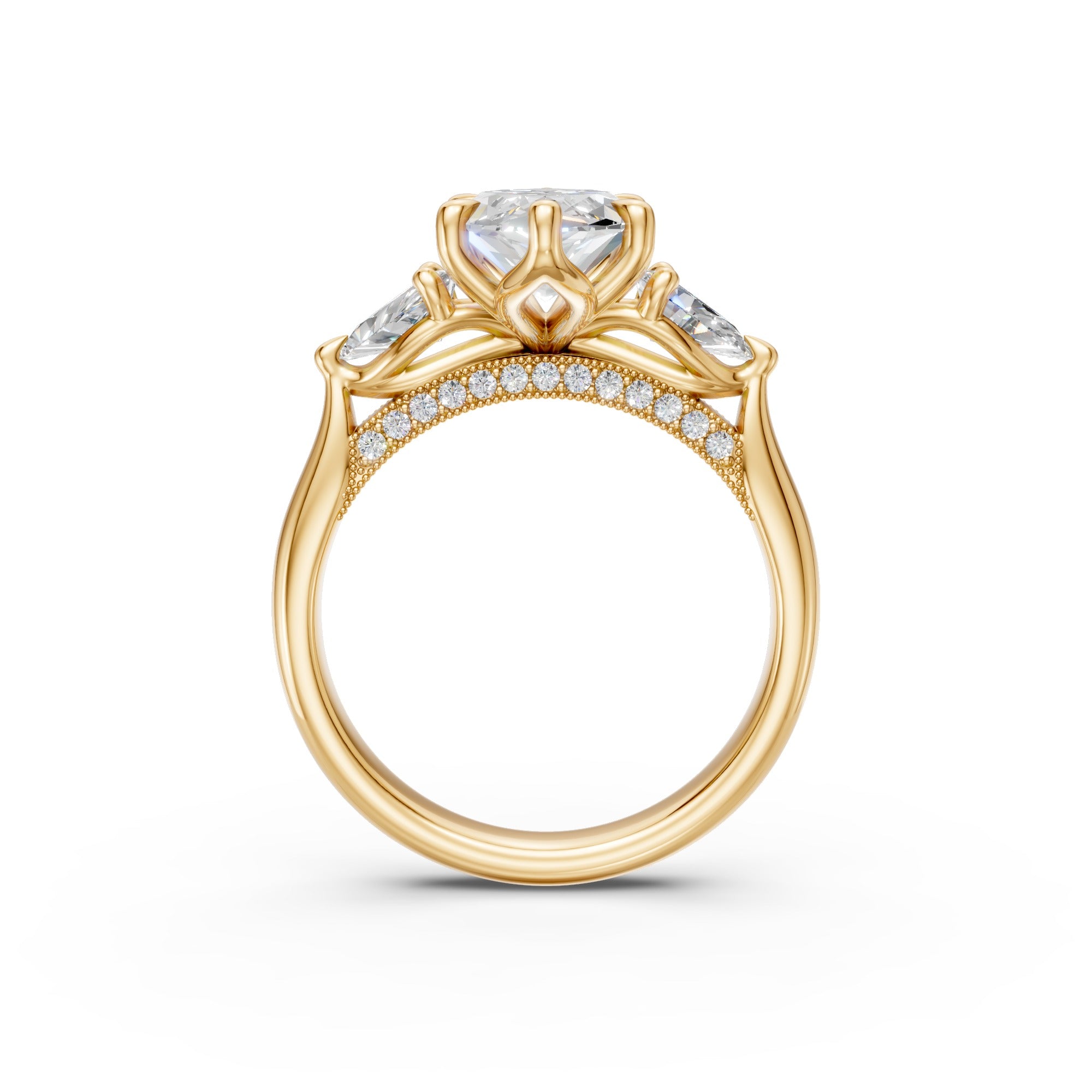 Marquise & Pear Three-Stone Cathedral Ring