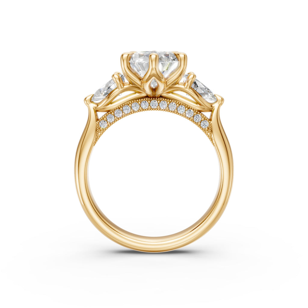 Pear Three-Stone Cathedral Ring