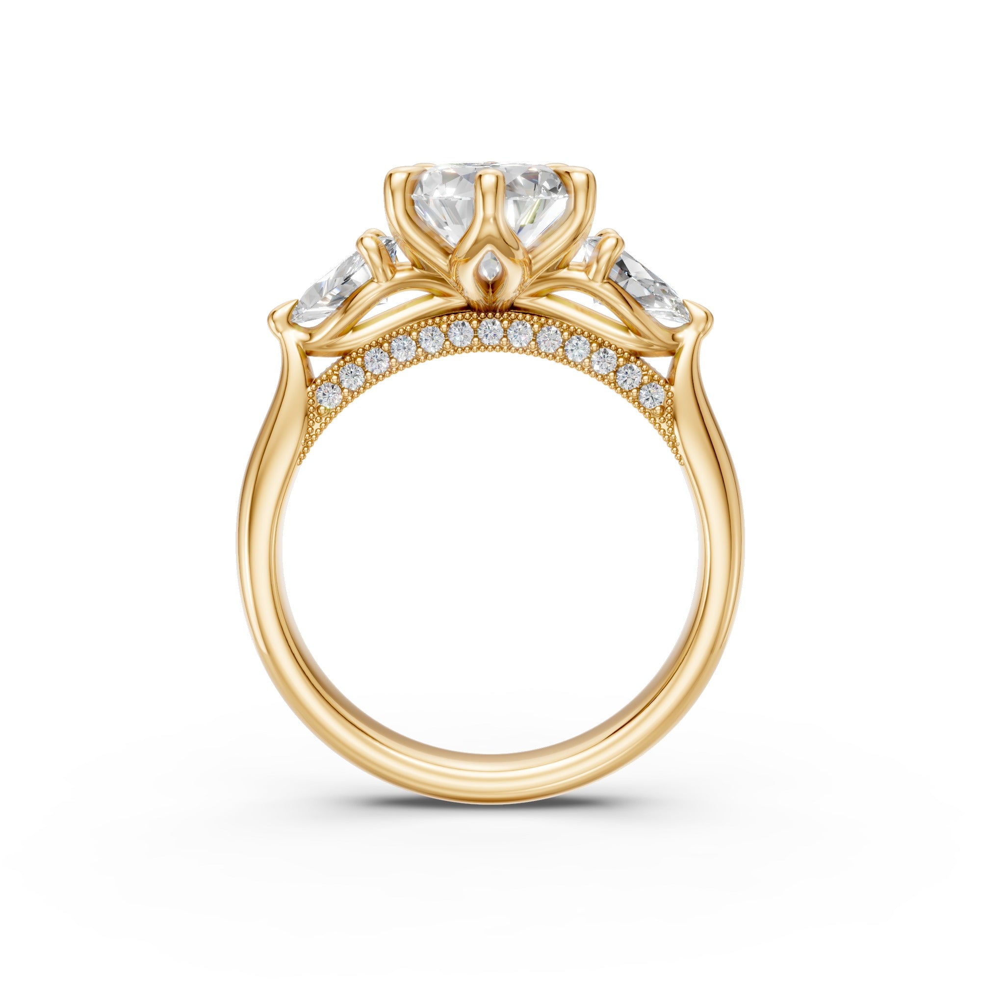 Pear Three-Stone Cathedral Ring