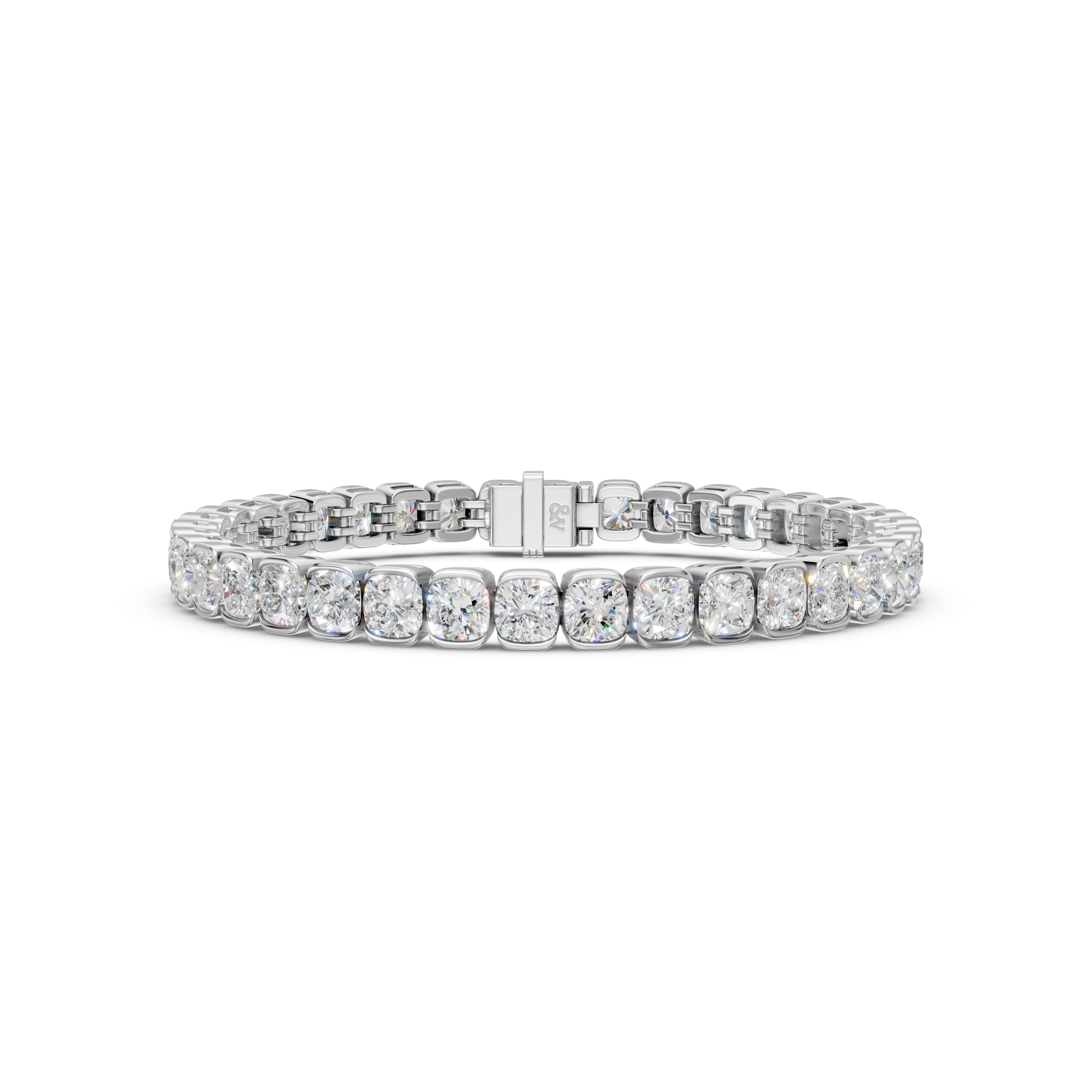 16 CTW cushion lab-grown diamond tennis bracelet in platinum with hidden clasp