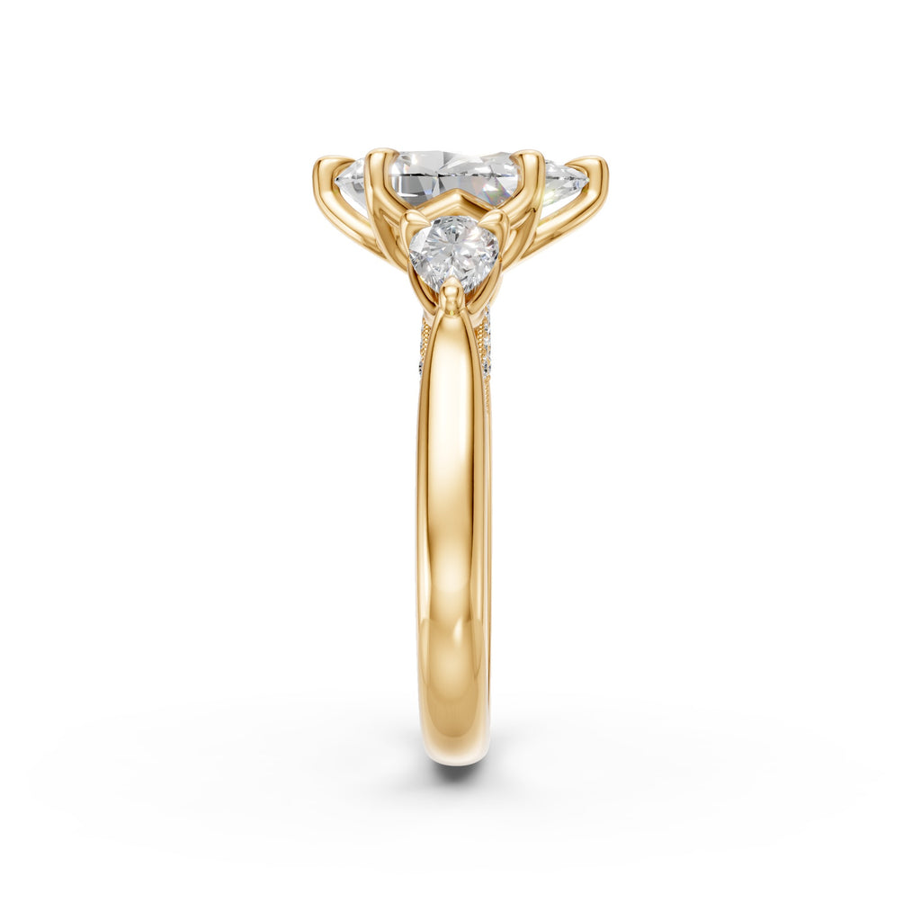 Pear Three-Stone Cathedral Ring