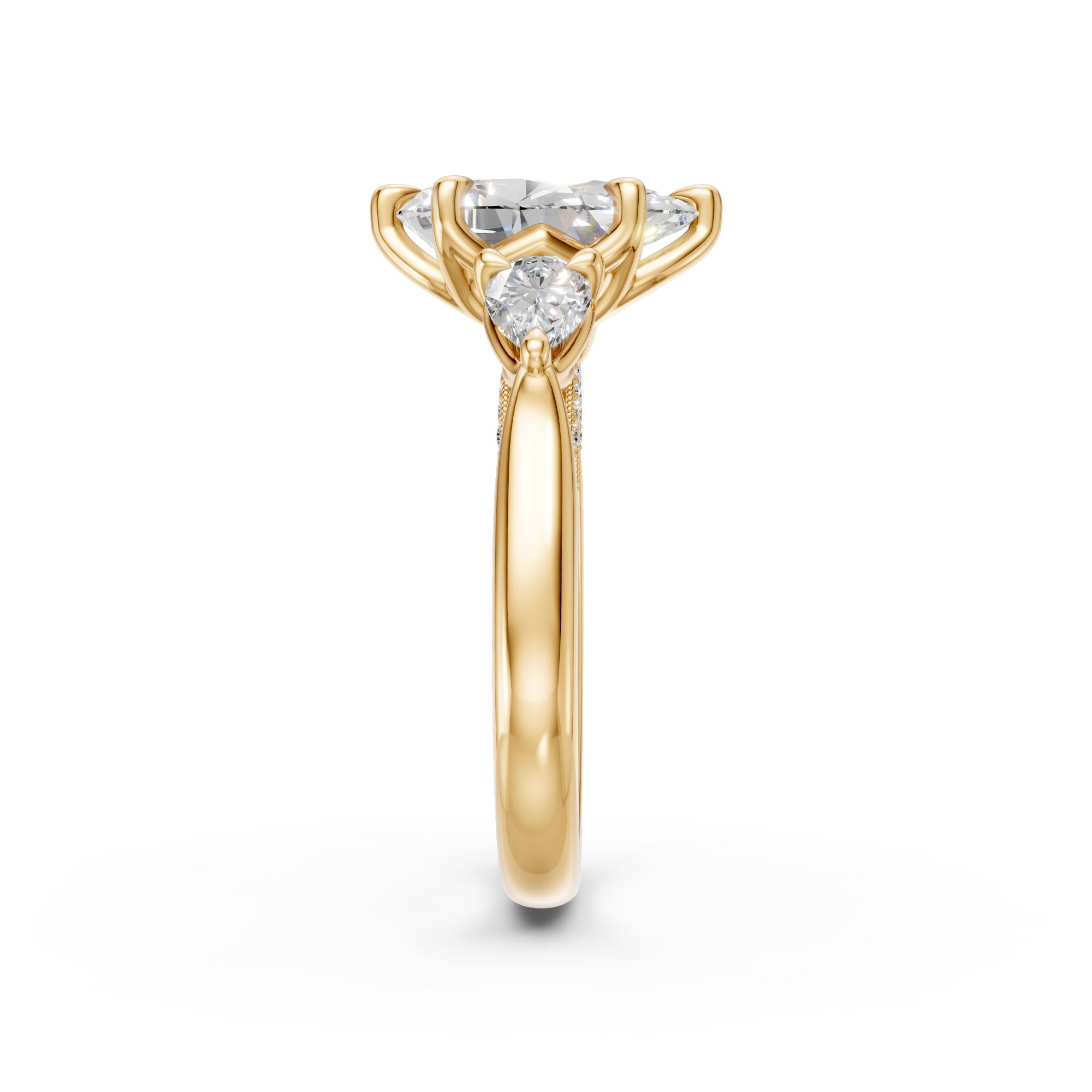 Pear Three-Stone Cathedral Ring