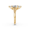 End profile of the yellow-gold marquise ring showing the split shoulders flowing into the tulip basket