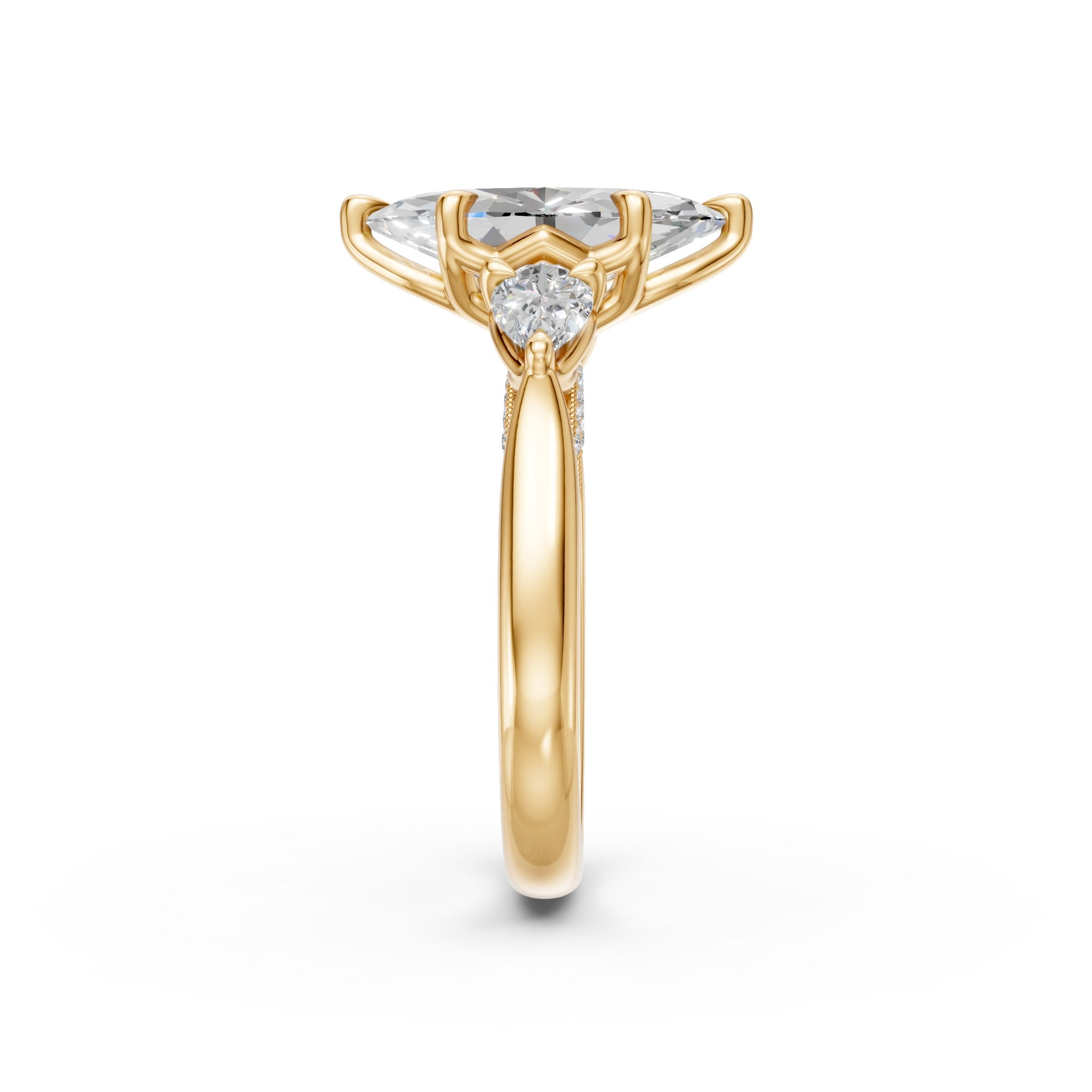 Marquise & Pear Three-Stone Cathedral Ring