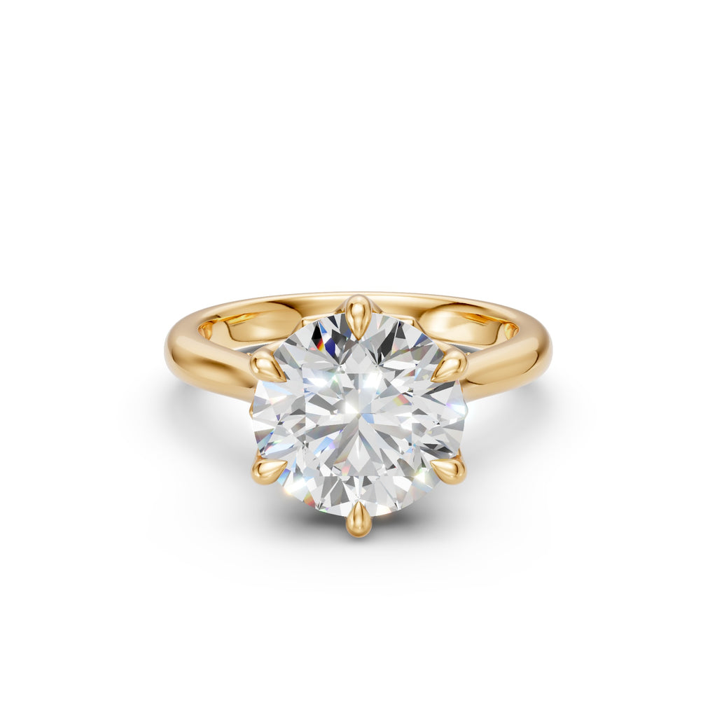Front view of the yellow-gold Round Tulip Cathedral Ring with a lab-grown round brilliant diamond