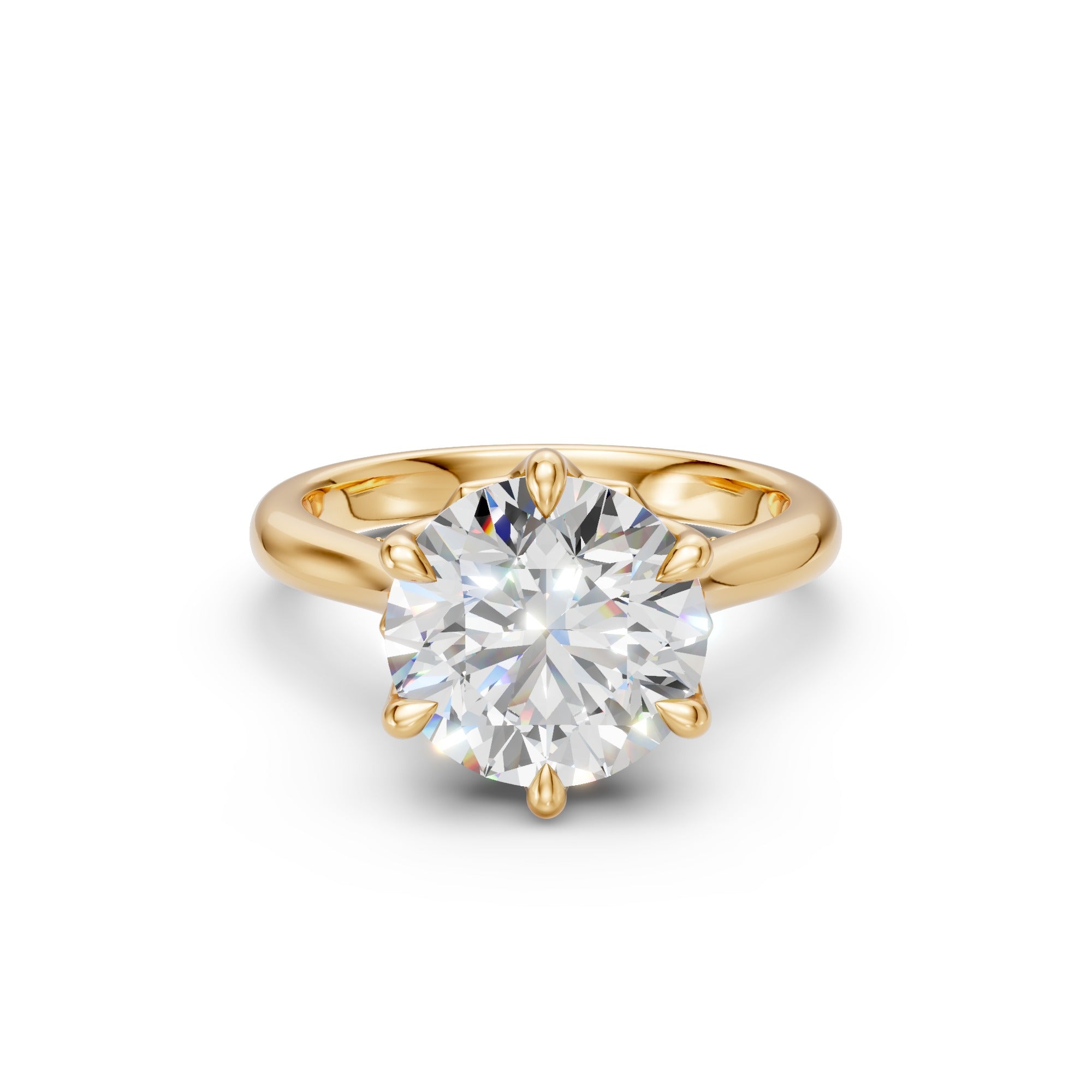 Front view of the yellow-gold Round Tulip Cathedral Ring with a lab-grown round brilliant diamond