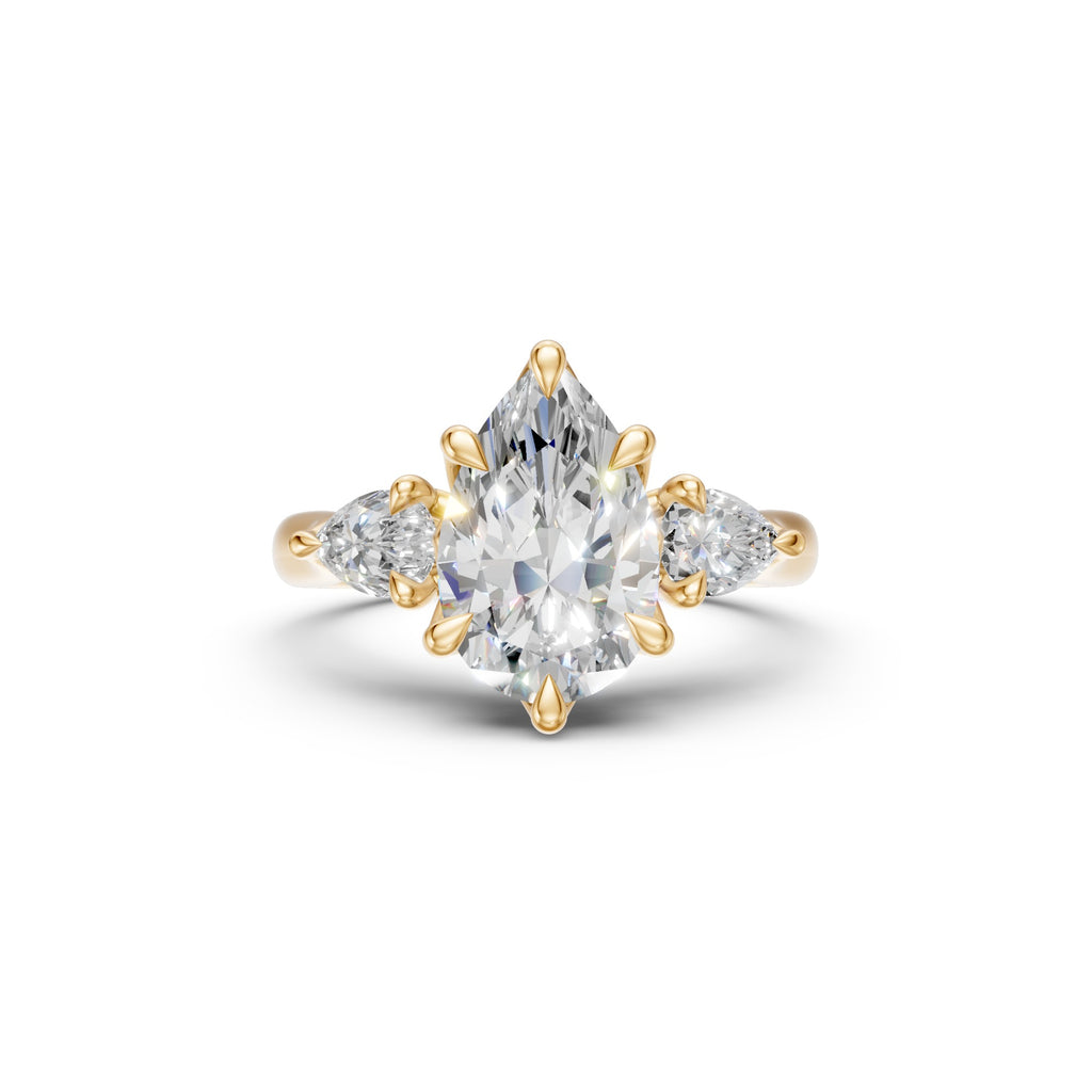 Pear Three-Stone Cathedral Ring