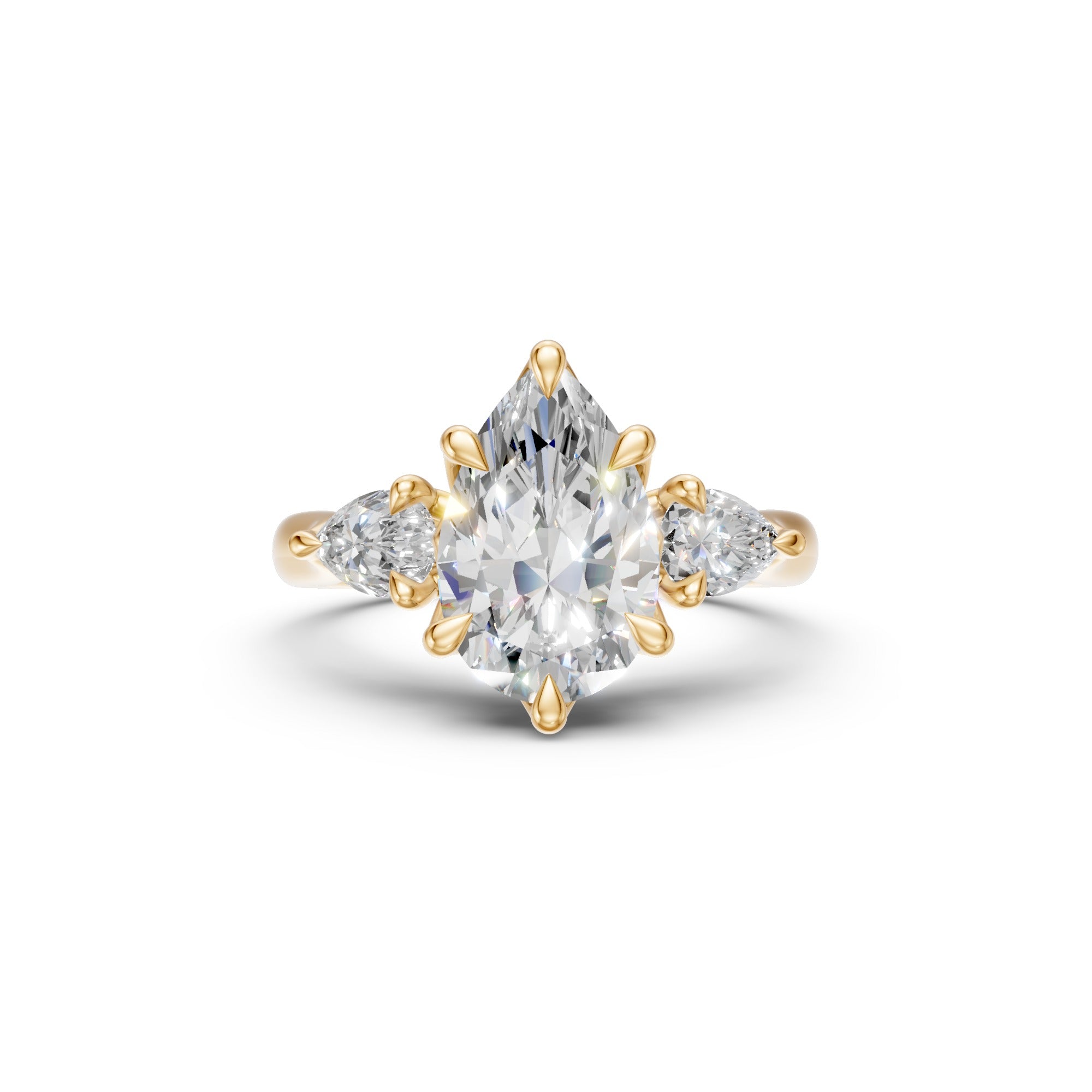 Pear Three-Stone Cathedral Ring