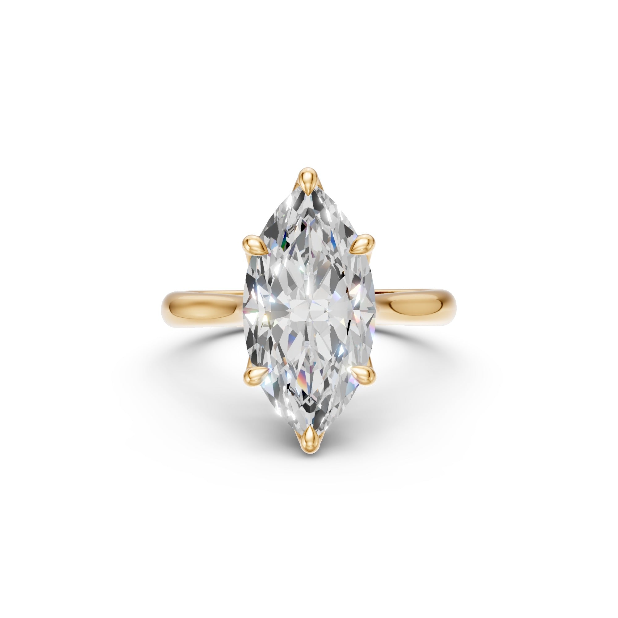 Front view of the yellow-gold Marquise Tulip Cathedral Ring with a lab-grown marquise diamond