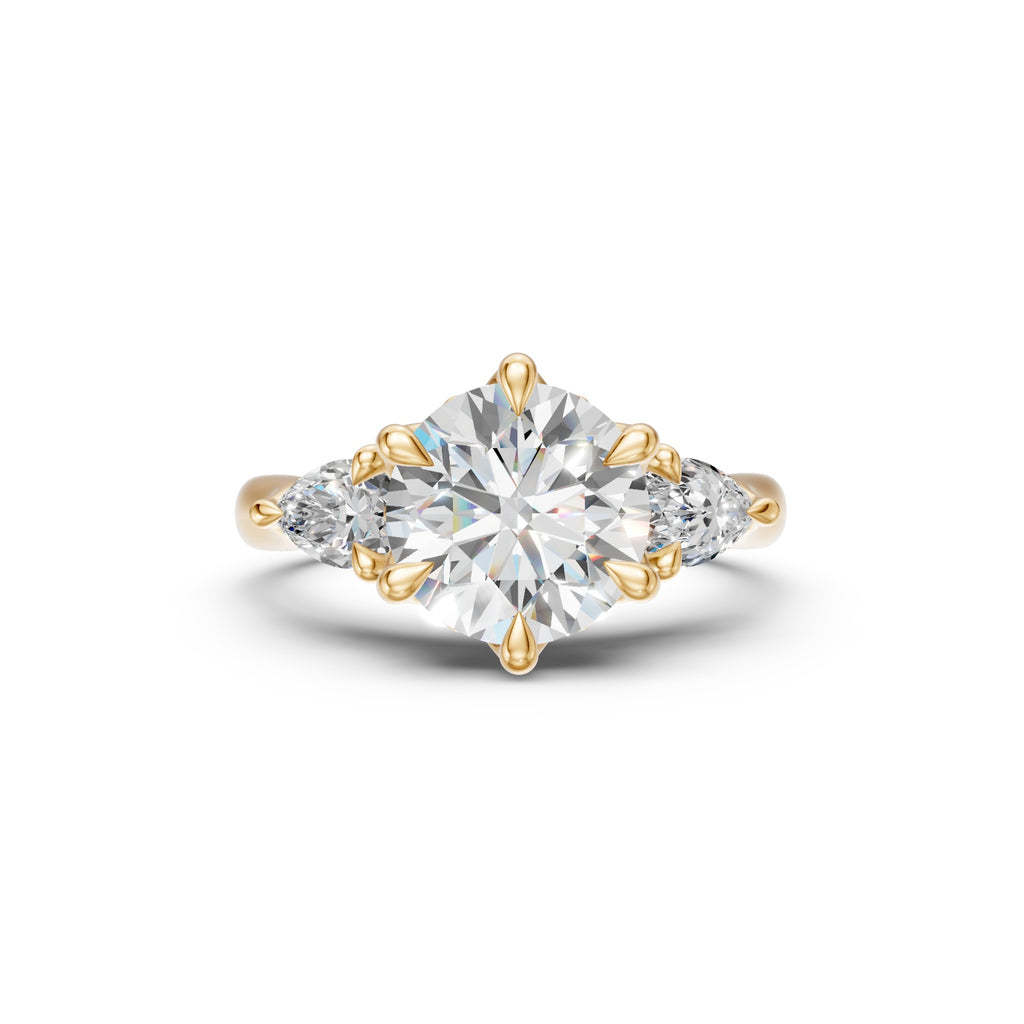 Round & Pear Three-Stone Cathedral Ring