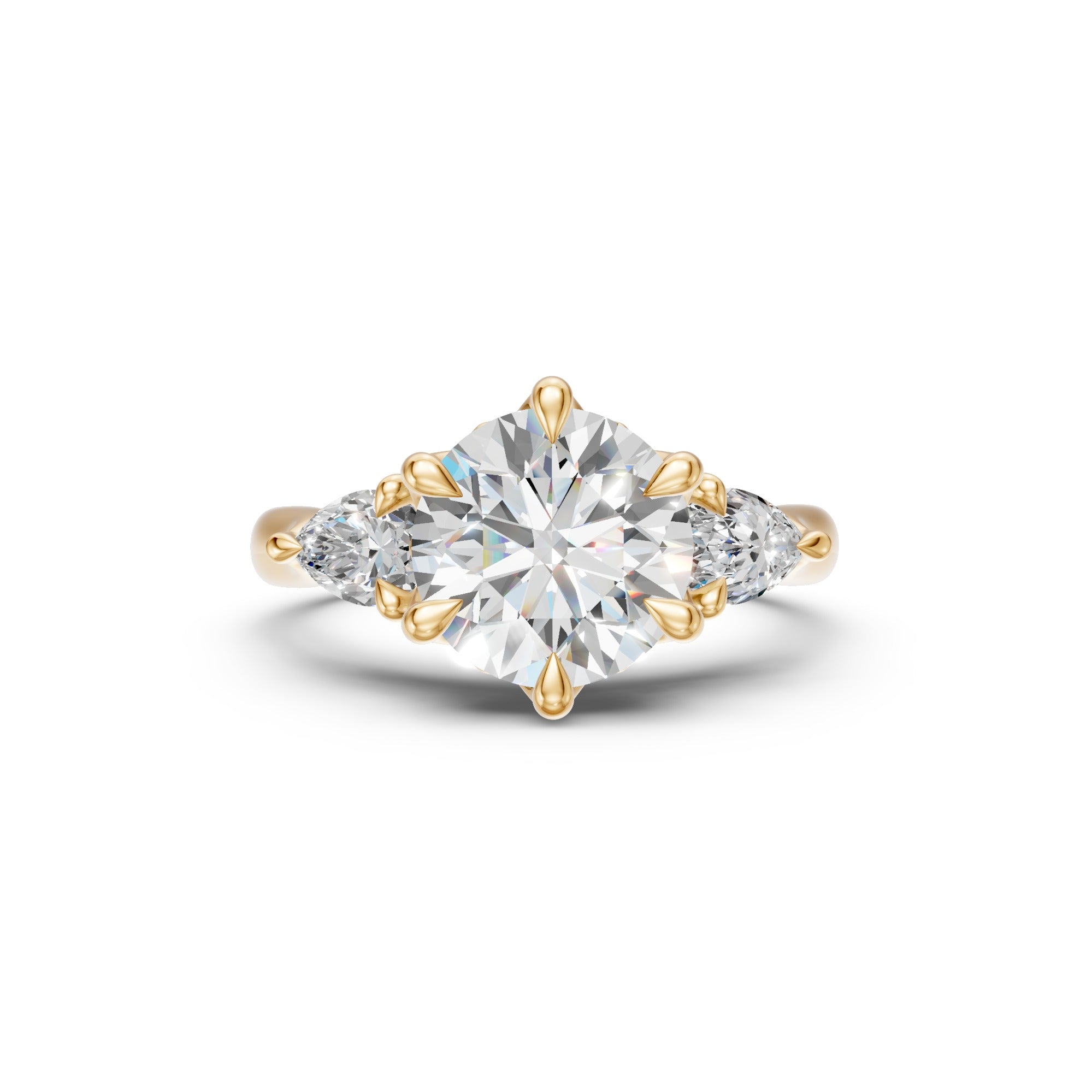 Round & Pear Three-Stone Cathedral Ring