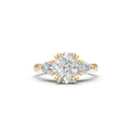 Elongated Cushion & Pear Three-Stone Cathedral Ring