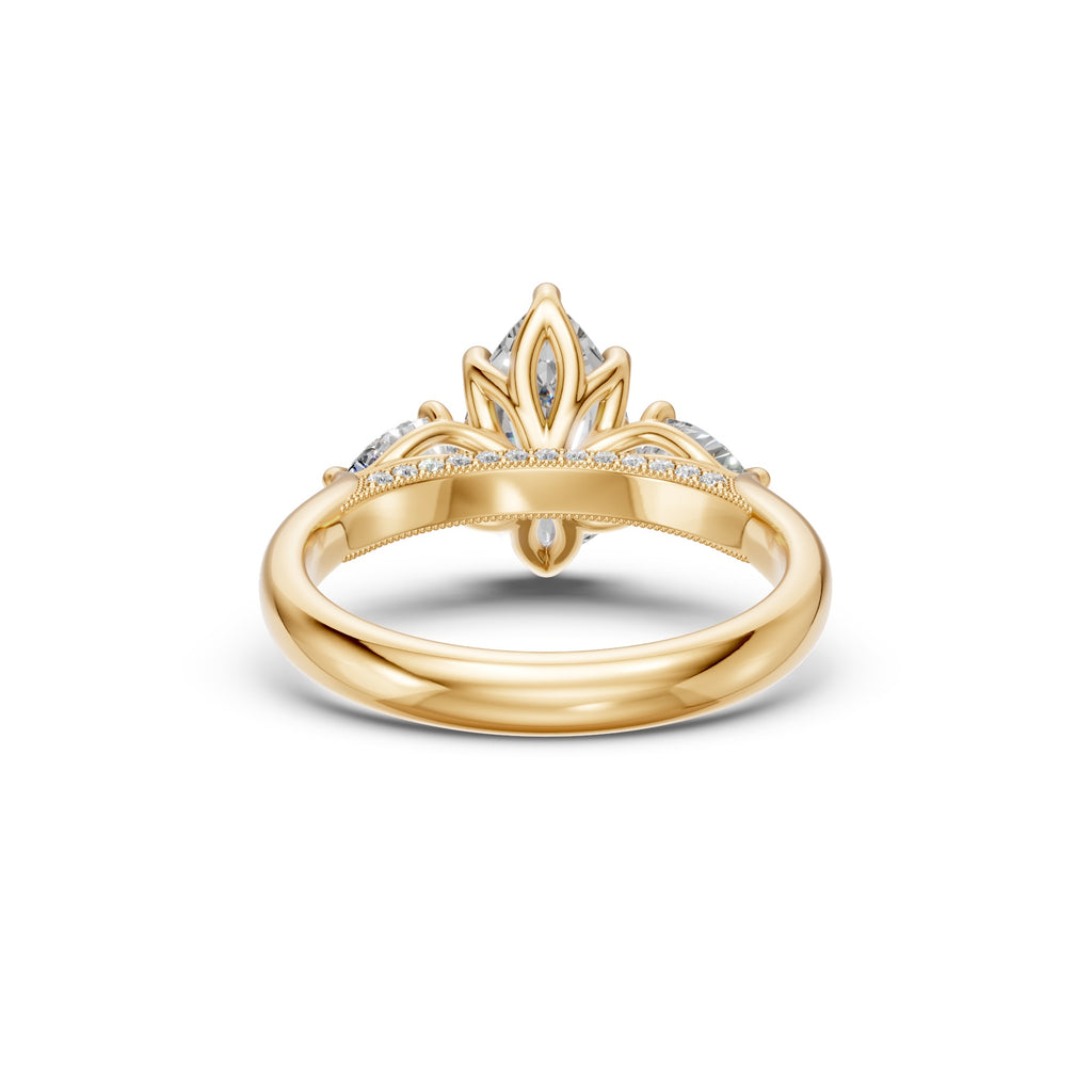Pear Three-Stone Cathedral Ring