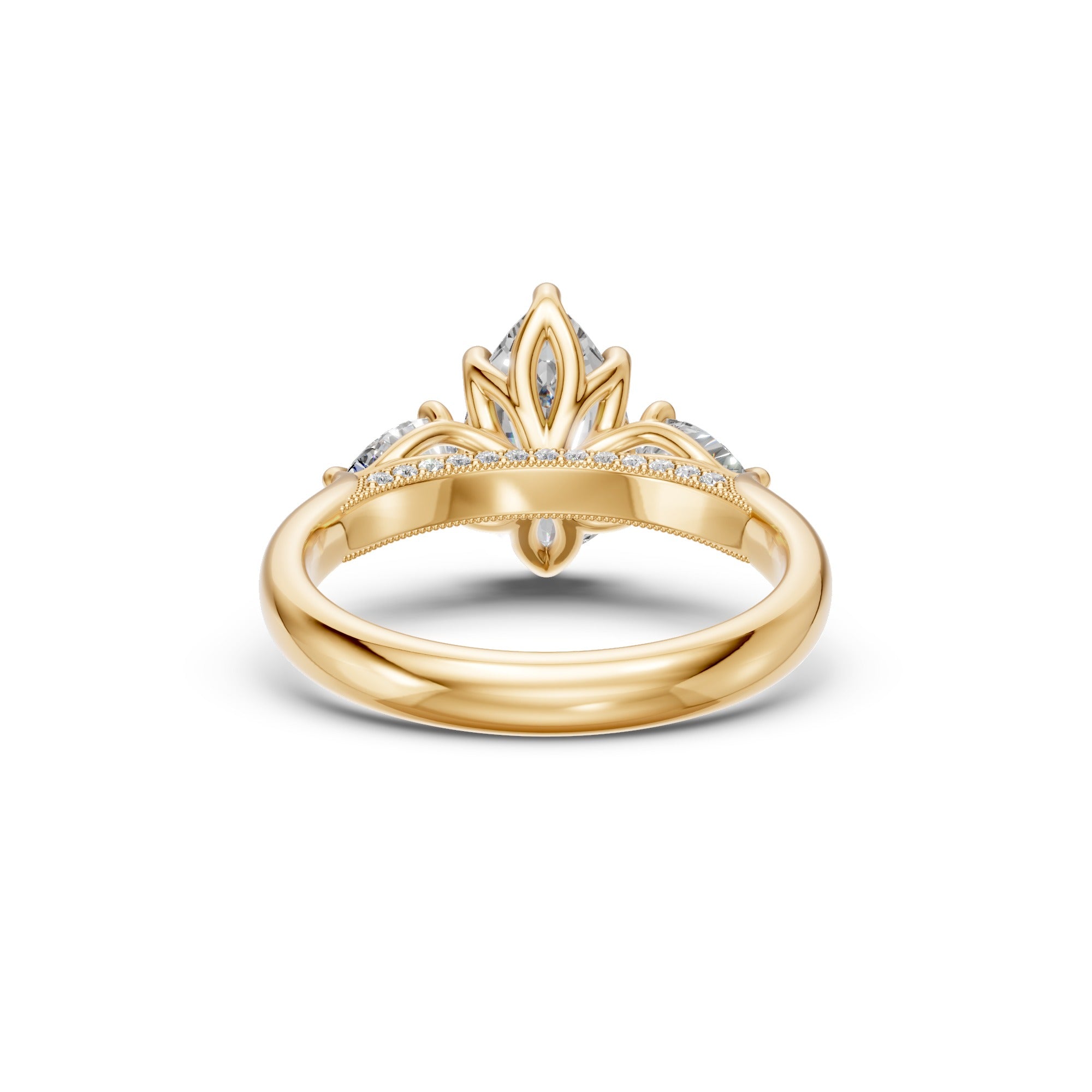 Pear Three-Stone Cathedral Ring