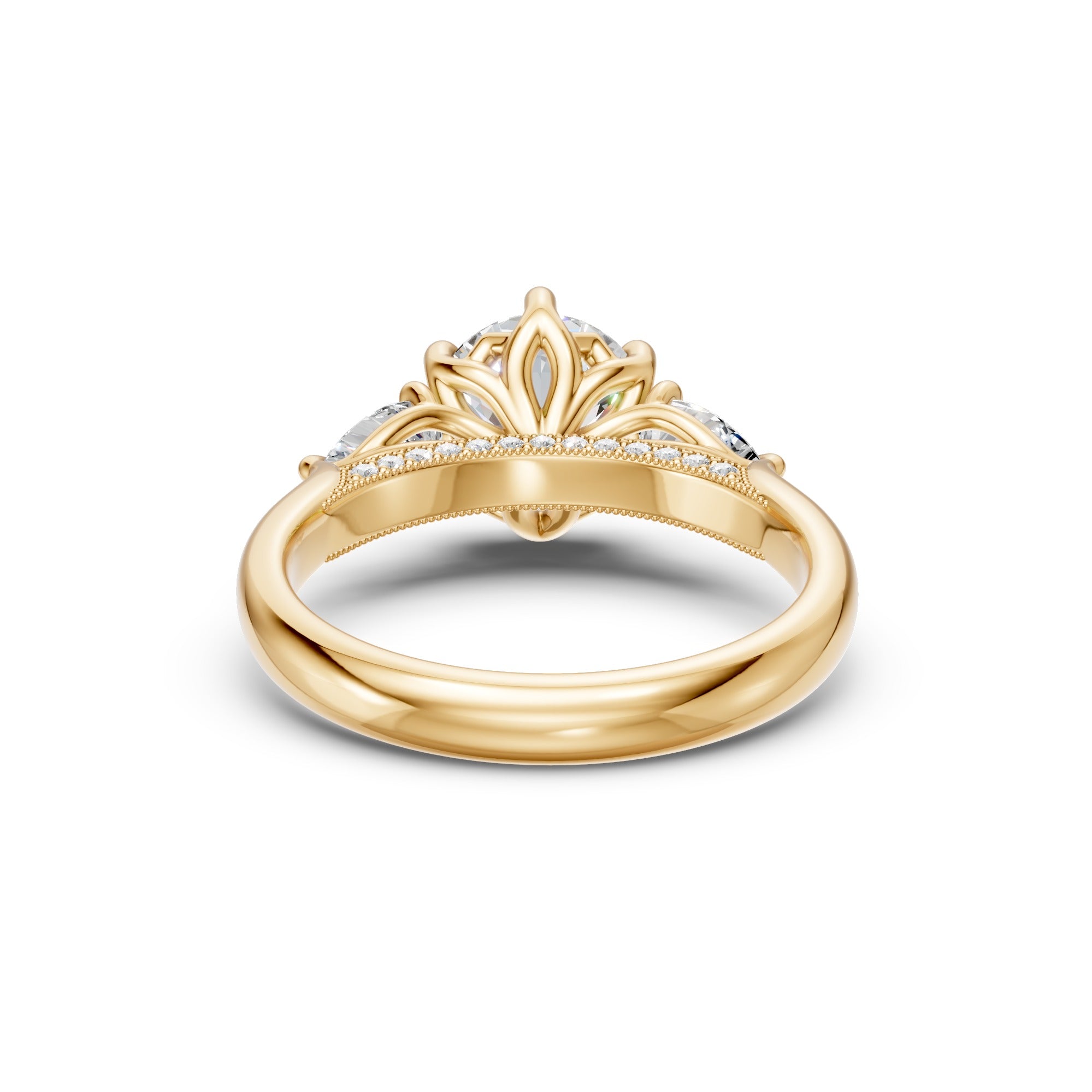 Round & Pear Three-Stone Cathedral Ring
