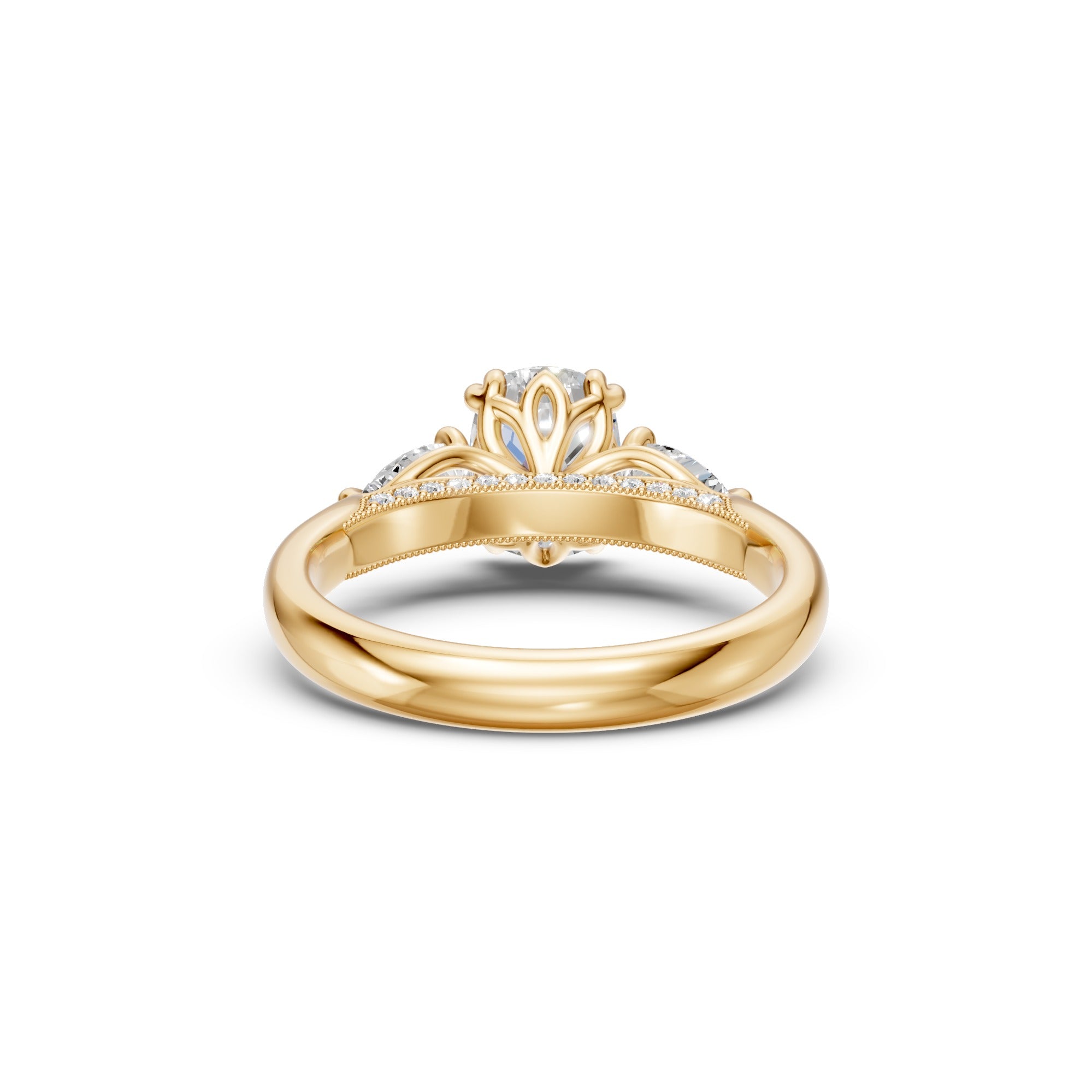Elongated Cushion & Pear Three-Stone Cathedral Ring