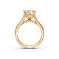 Oval lab-grown diamond tulip cathedral ring in yellow gold, upright front view