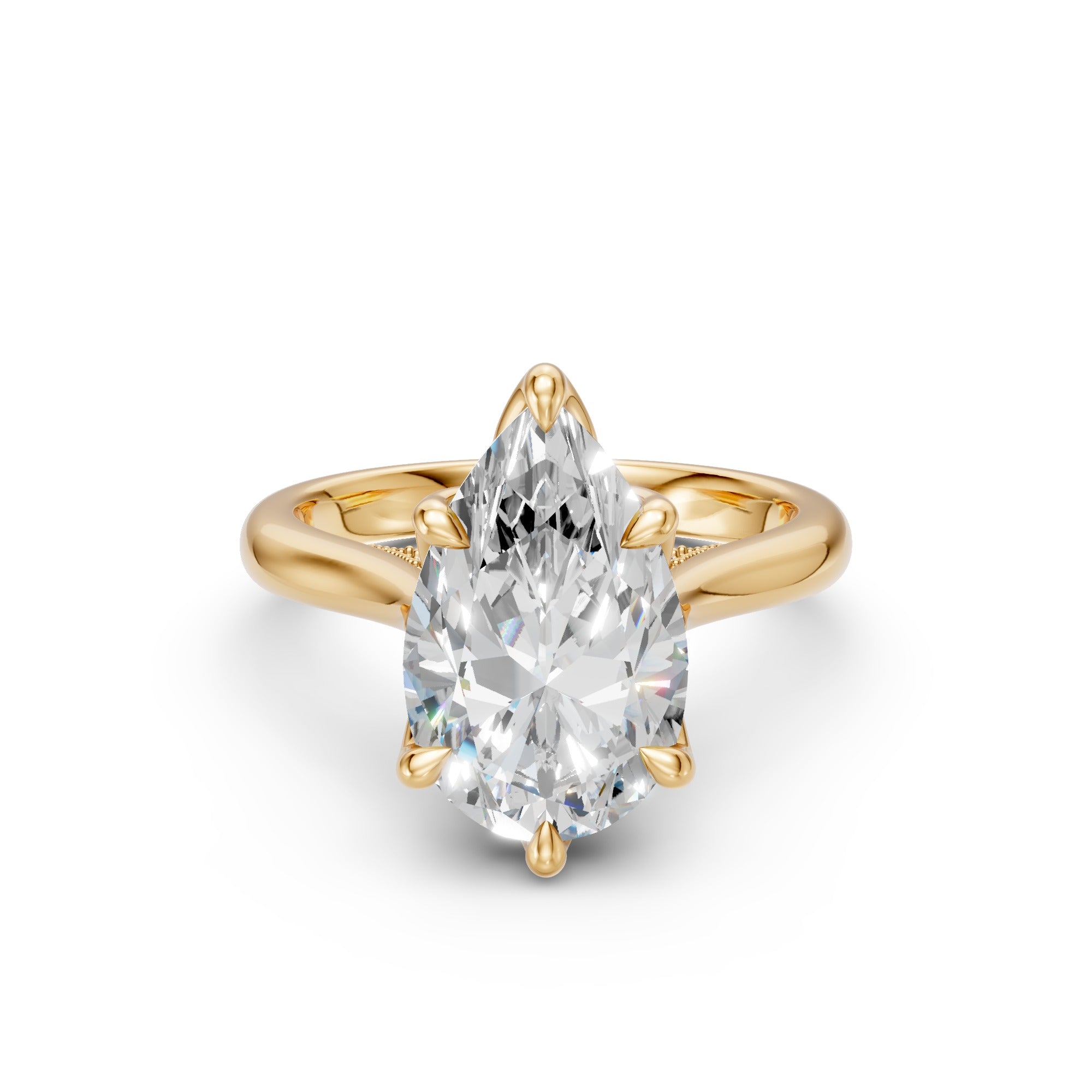 Pear Tulip Cathedral Ring with a lab-grown pear diamond, front view