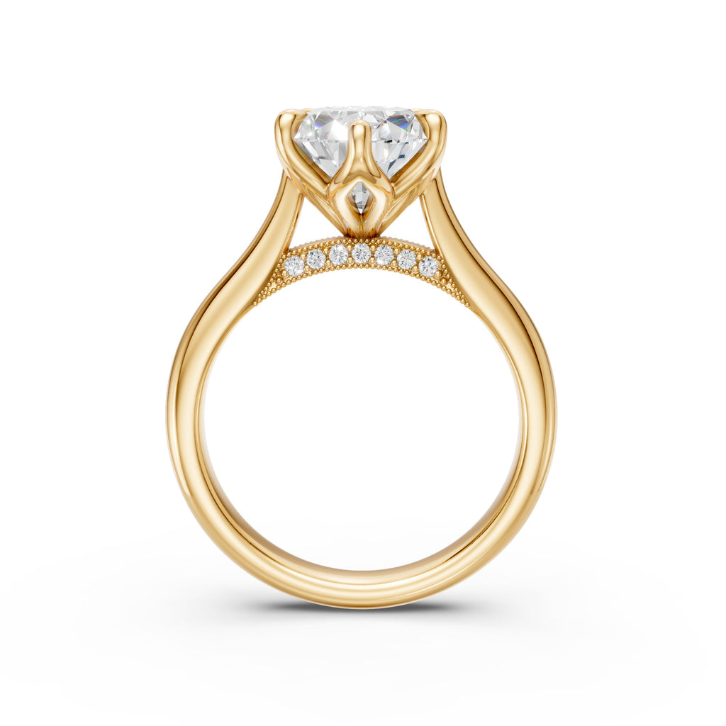 Pear Tulip Cathedral Ring with a lab-grown pear diamond, upright front view