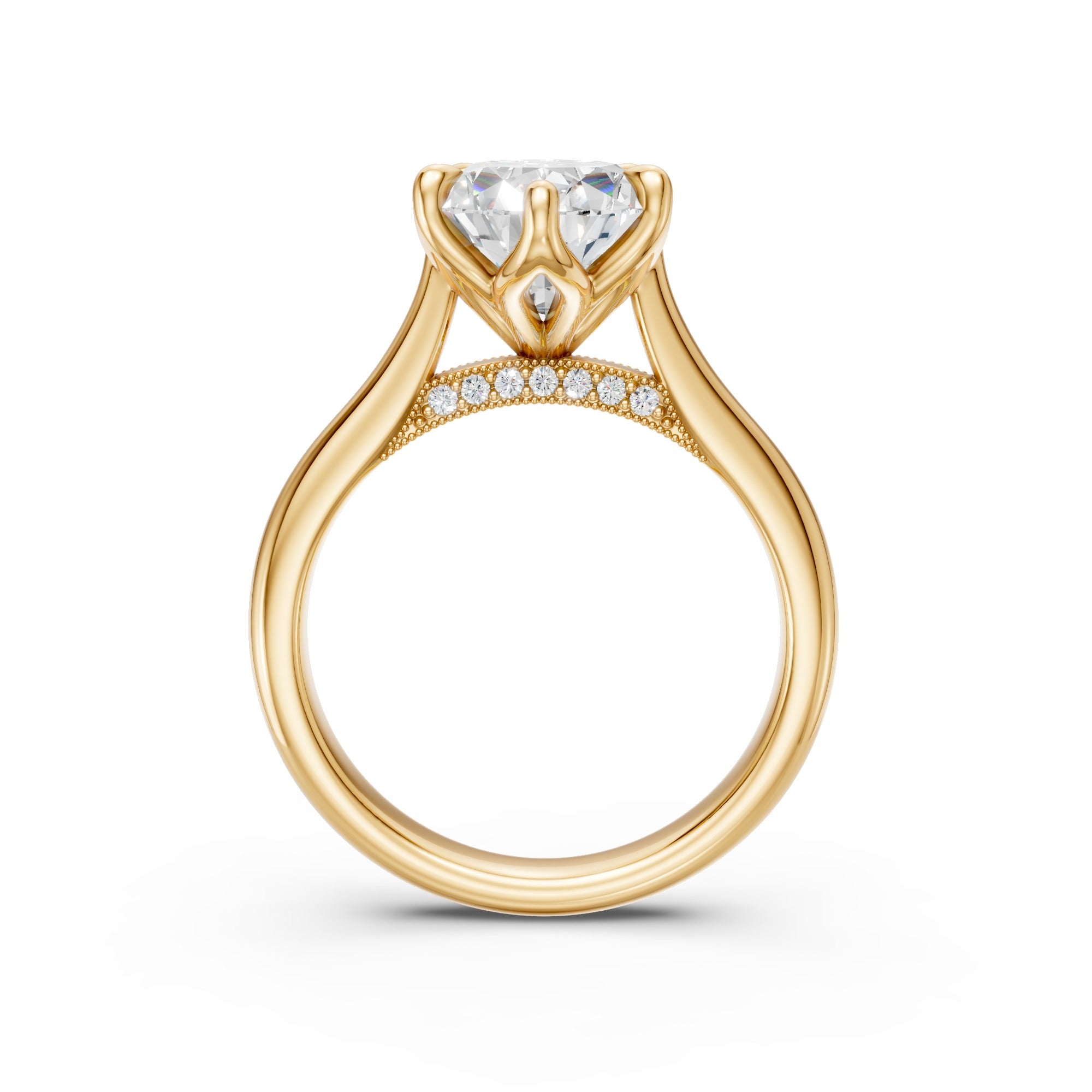 Pear Tulip Cathedral Ring with a lab-grown pear diamond, upright front view