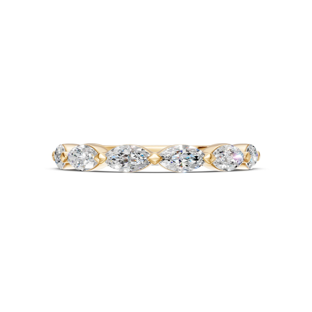 Angled front view of the East-West Marquise Three-Quarter Eternity Band