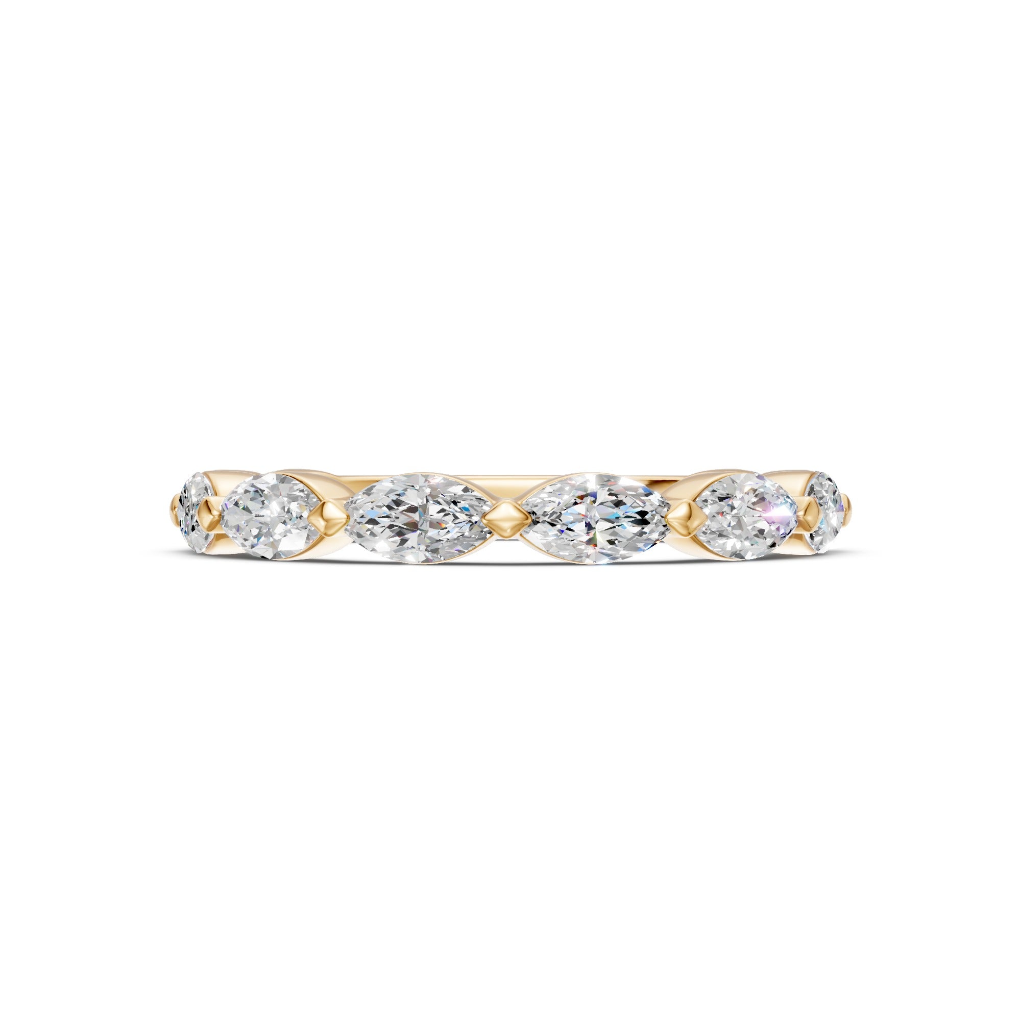 Angled front view of the East-West Marquise Three-Quarter Eternity Band