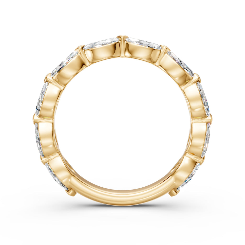 Front view of ten east-west marquise diamonds in a three-quarter eternity band