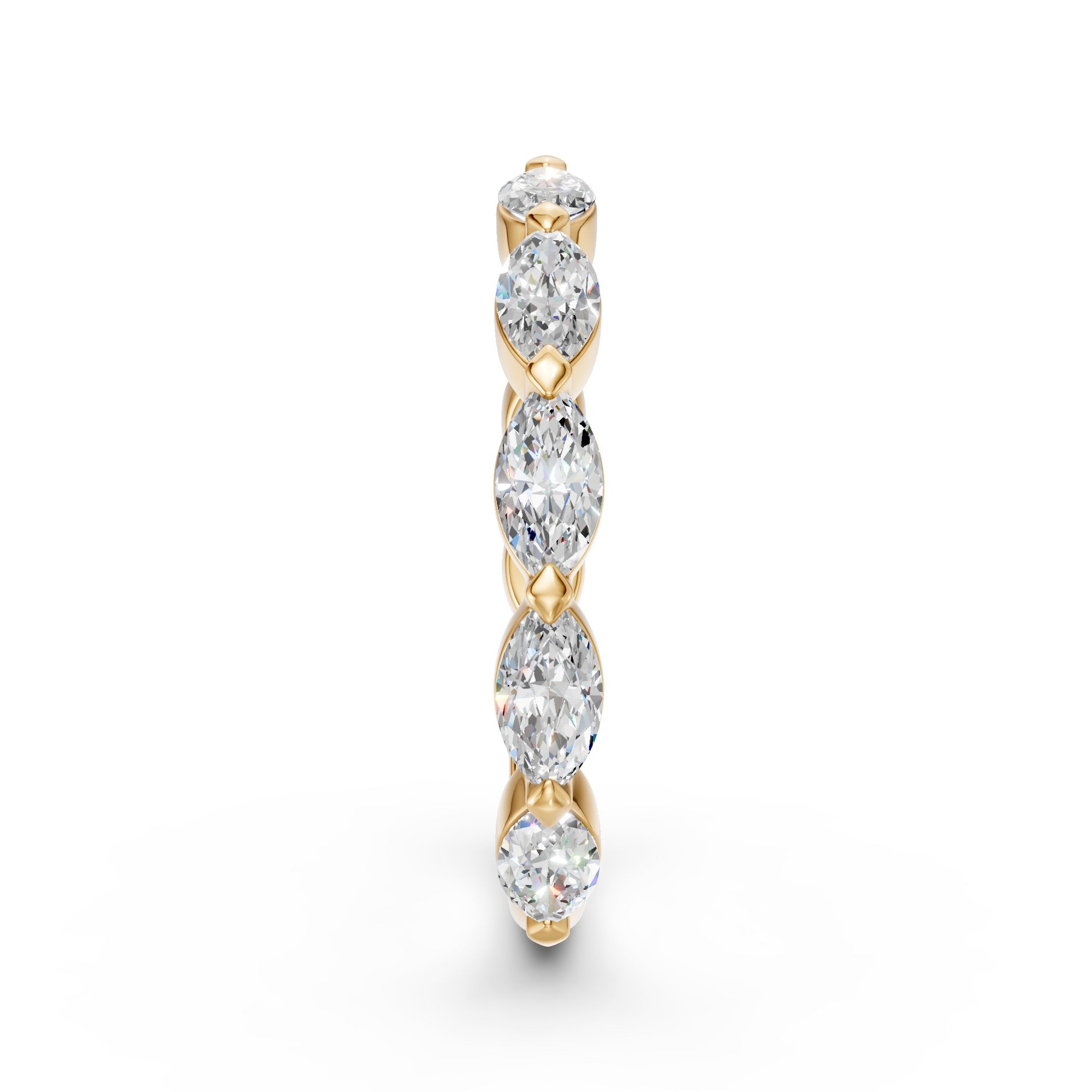 Side profile showing the marquise diamonds and diamond-shaped prongs