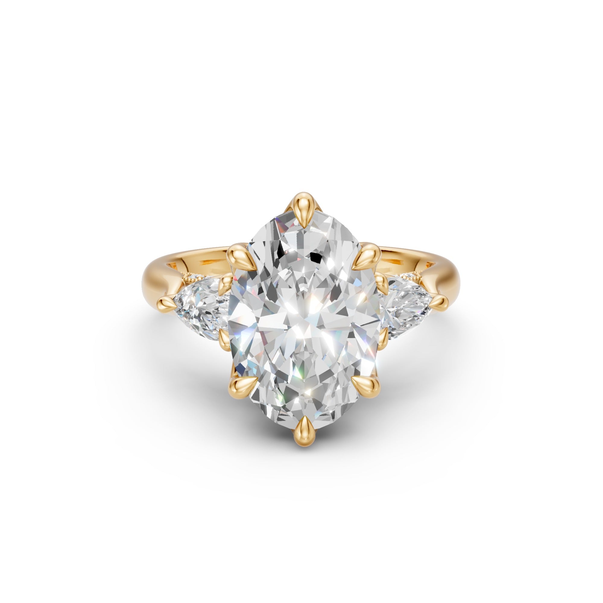 Oval & Pear Three-Stone Cathedral Ring