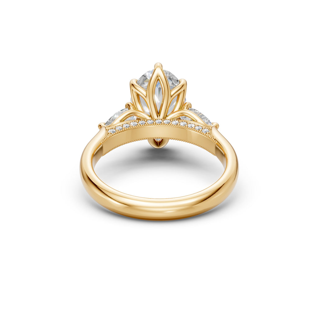 Oval & Pear Three-Stone Cathedral Ring