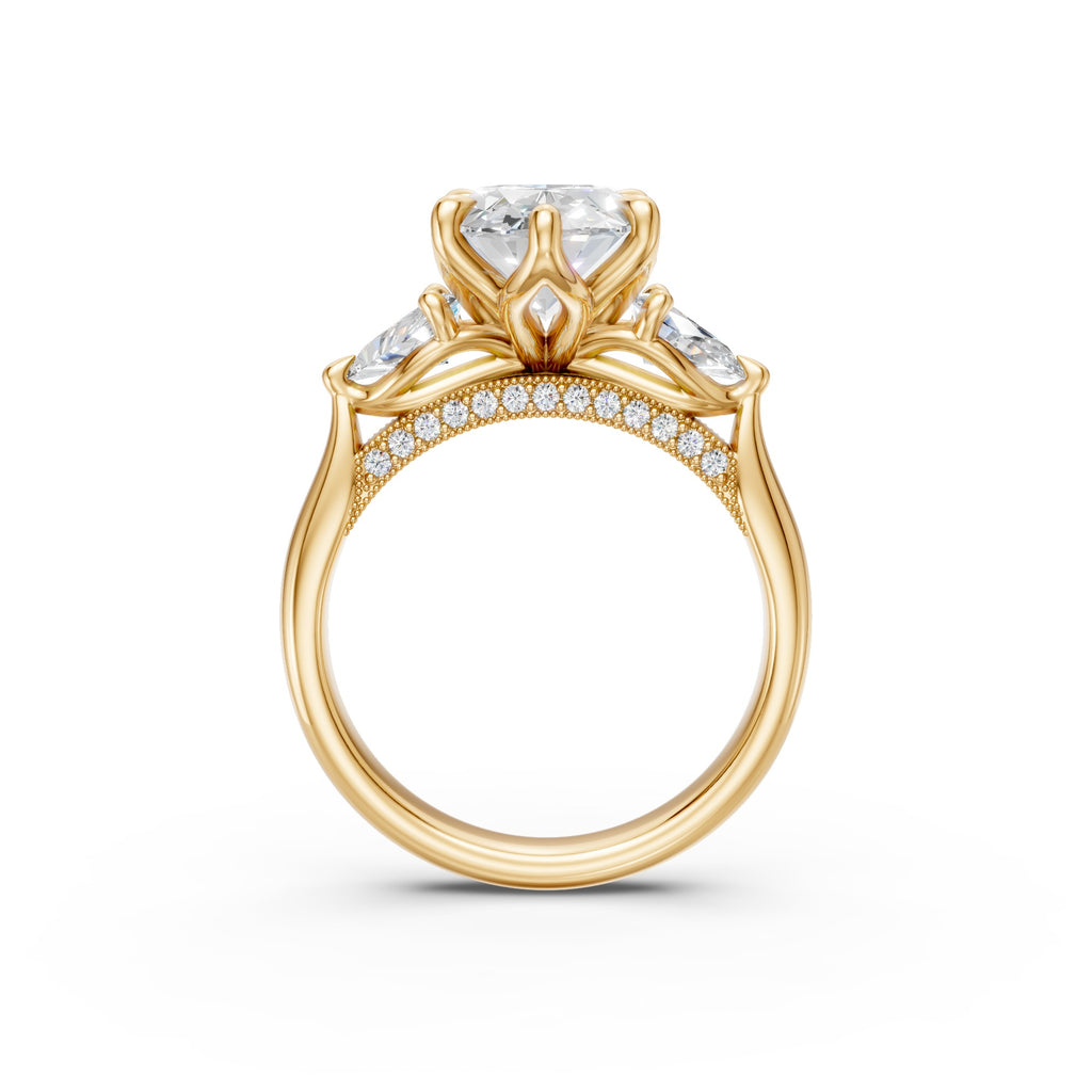 Oval & Pear Three-Stone Cathedral Ring