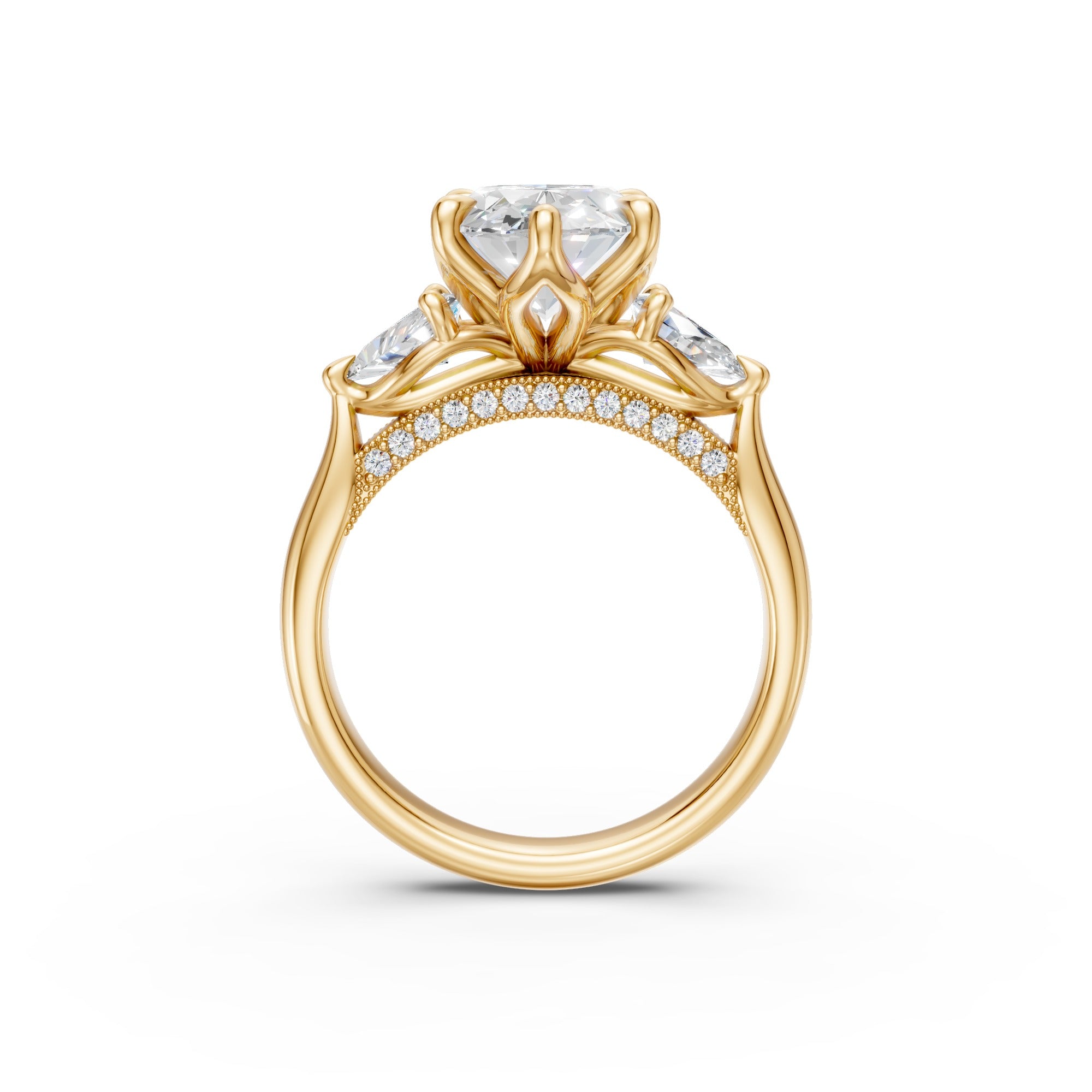Oval & Pear Three-Stone Cathedral Ring