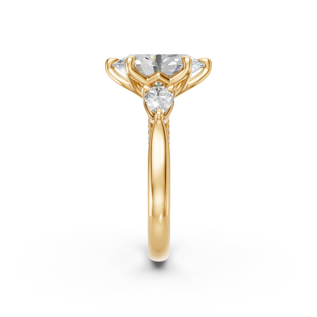 Oval & Pear Three-Stone Cathedral Ring