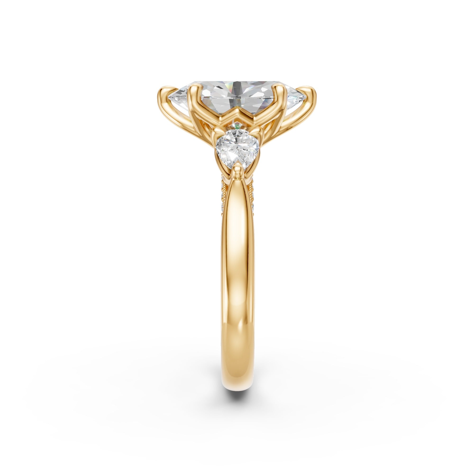 Oval & Pear Three-Stone Cathedral Ring