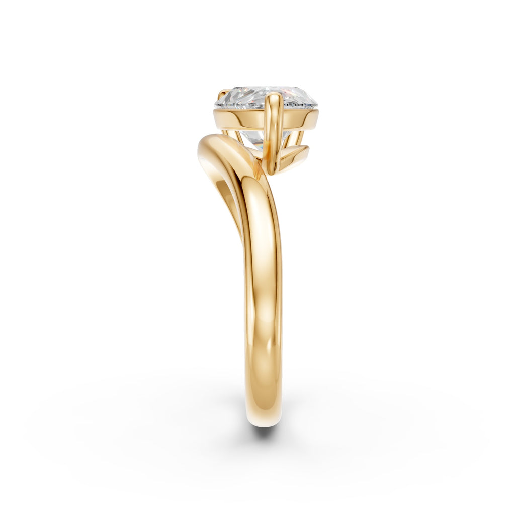 End view of the Pear Curve Solitaire Ring showing the east–west pear diamond and curved band