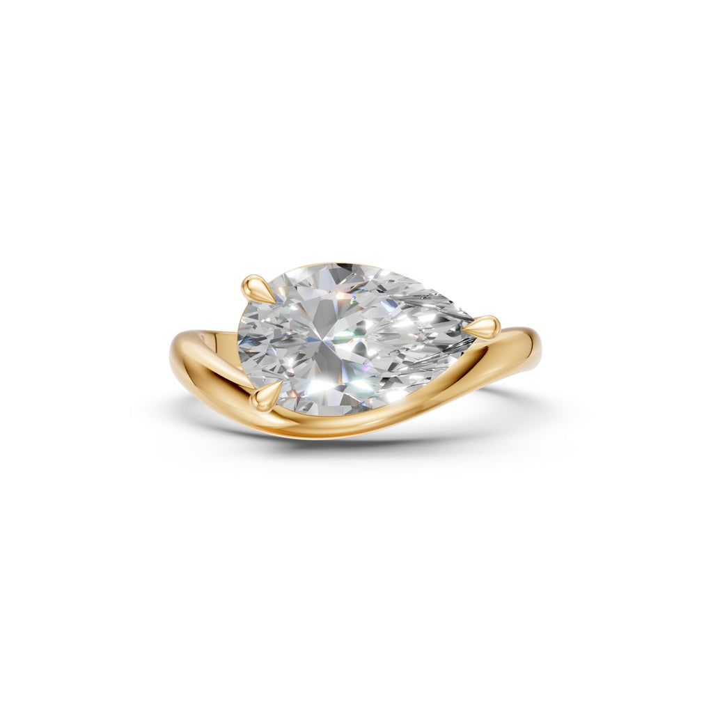 Front view of the Pear Curve Solitaire Ring with an east–west pear-shaped diamond