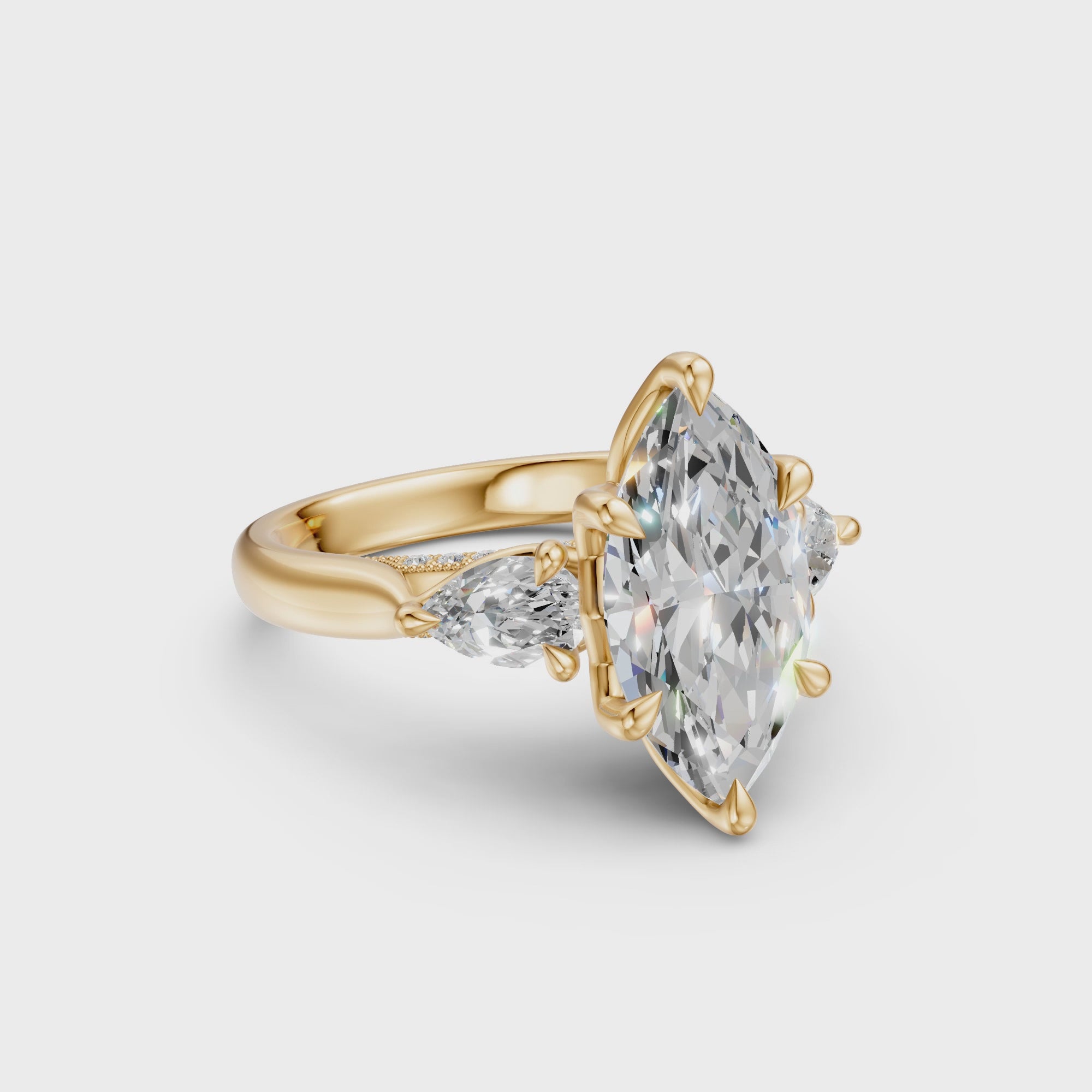 Marquise & Pear Three-Stone Cathedral Ring