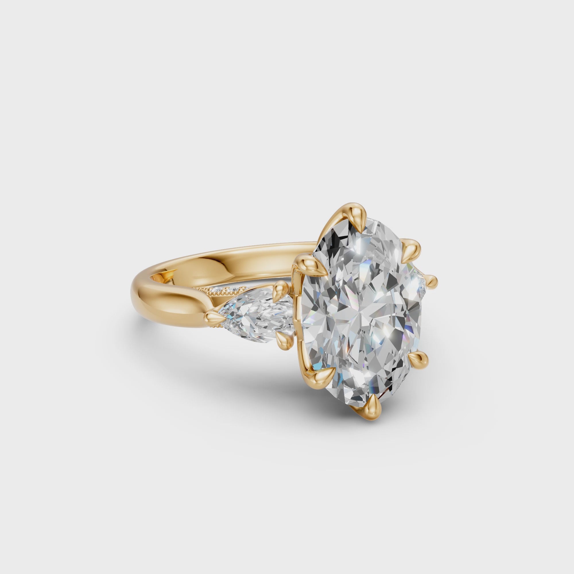 Oval & Pear Three-Stone Cathedral Ring