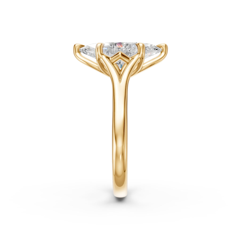End profile of the standard Marquise Tulip Split Cathedral Ring showing the split shoulders and open floral setting.