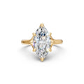 Front view of the standard Marquise Tulip Split Cathedral Ring in yellow gold, showing the marquise centre and six prongs.